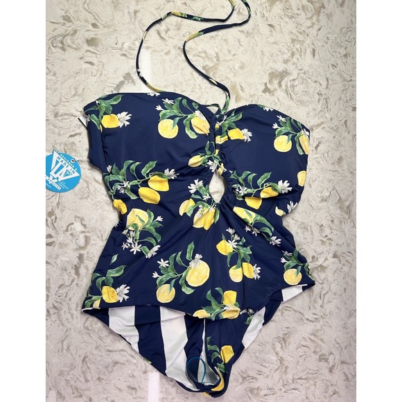 wet n wild Other - WET Swimwear XL Navy Lemons Bandeau One Piece Swimsuit $208